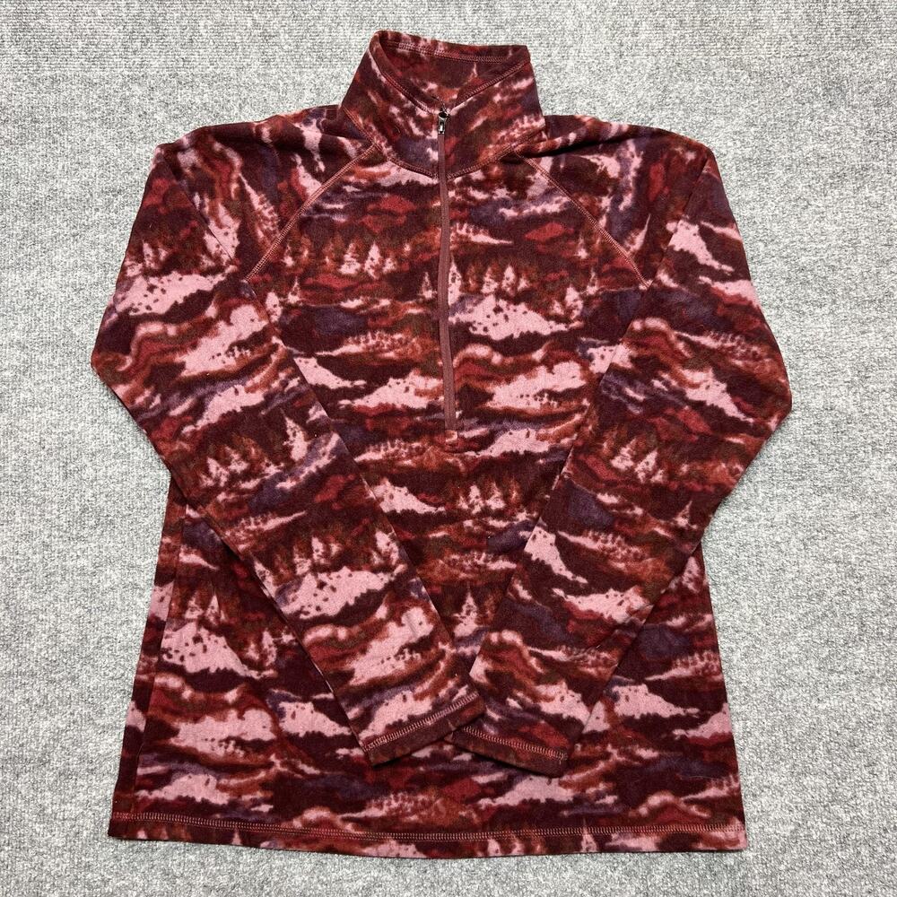 Eddie Bauer Pullover Womens Medium Red Camo 1/2 Zip Fleece Hiking Outdoor Top